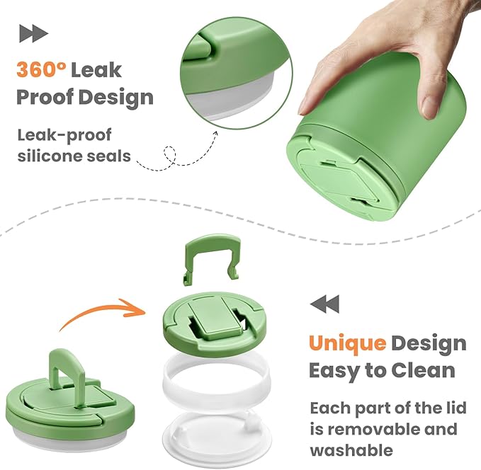 20oz Insulated Vacuum Food Jar with Buckle Lid,Soup Thermo for Hot Food Kids,Wide Mouth Leakproof Stainless Steel Lunch Container with Spoon-Green-CubbioJoy