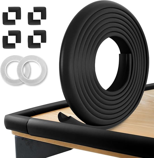 Baby Proofing Corners and Edges Protector Guards (16.5FT Edge +8 Corners), Soft Rubber Foam Edge Protector with Removable Double Sided Tapes, Furniture Table Bumper Guard for Baby Safety-Black-CubbioJoy