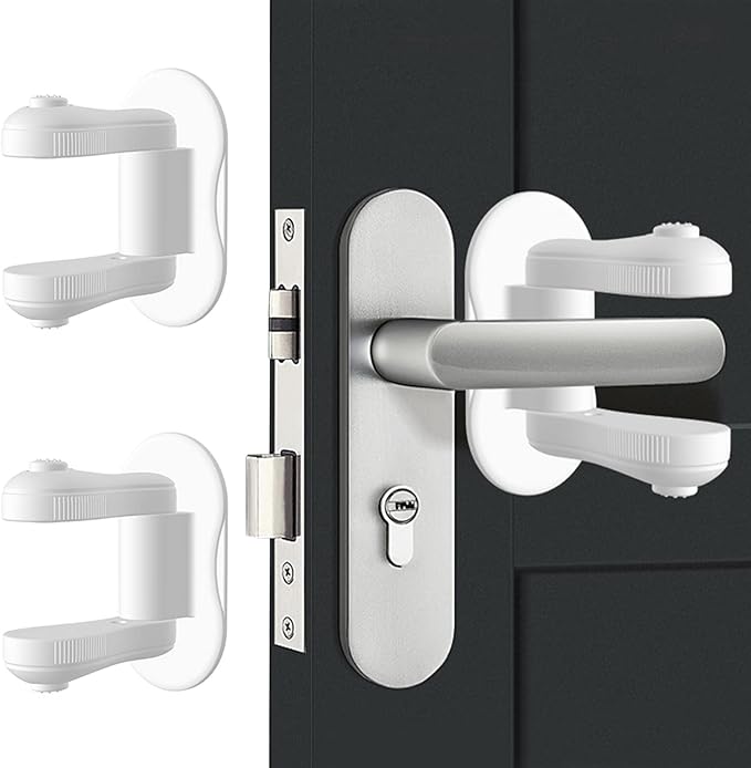 Child Proof Door Lever Lock, 2 Pack Door Locks for Kids Safety, Door Knob Child Proof, Baby Proofing, 3M Adhesive, Door Handle Child Proof, Baby Safety Locks for Toddlers (White)-CubbioJoy