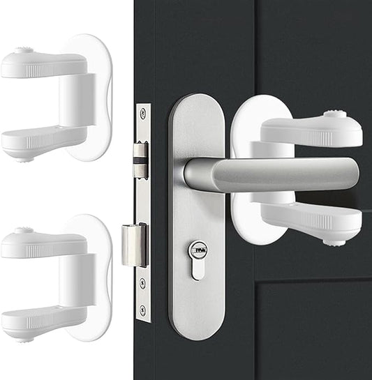 Child Proof Door Lever Lock, 2 Pack Door Locks for Kids Safety, Door Knob Child Proof, Baby Proofing, 3M Adhesive, Door Handle Child Proof, Baby Safety Locks for Toddlers (White)-CubbioJoy