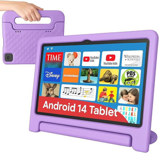 10.1" Kids Tablet Android 14 | 64GB Octa-Core 8GB RAM | Shockproof Case & Parental Control | 12H Fast Charge | HD Display w/Google Kids Space & Educational Apps | WiFi 6/Bluetooth/GPS | Ages 3-12-CubbioJoy