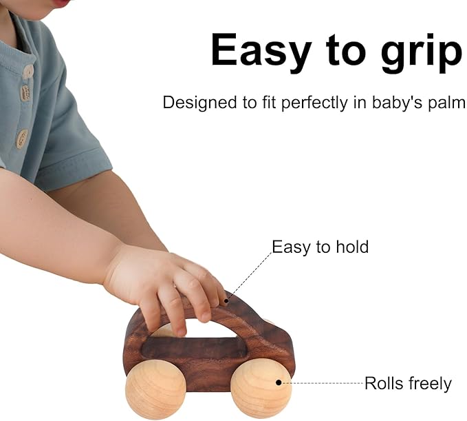 BOXOB Wooden Toys Cars, VehicleToy for Fine Motor Skill Development Wood Baby Push Race Car for Kids Toddlers Baby Boy Girl Birthday Nursery Decor Gift (Color 3)-CubbioJoy