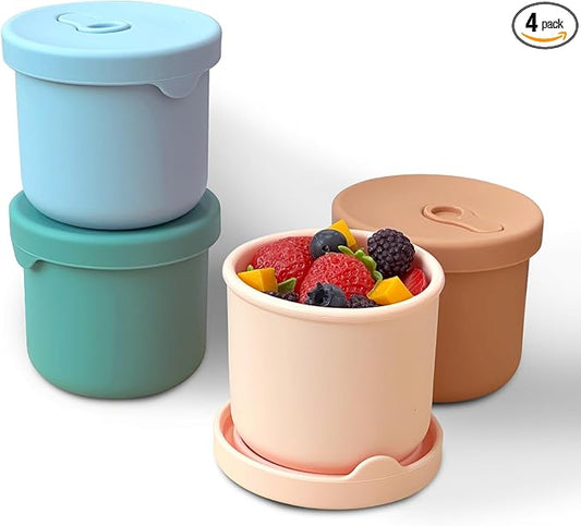 8.5oz Silicone Snack Containers for Kids, Reusable Small Containers with Airtight Lids, Silicone Baby Food Storage Jars, Freezer, Microwave and Dishwasher Safe, Perfect for Infant & Toddler - 4 Pack-CubbioJoy
