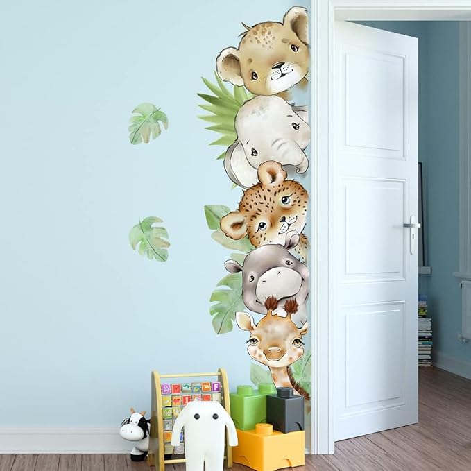 55.1 x 15.7 Inch Watercolor Jungle Animal Wall Decals - Forest Animal Sticker With Elephant, Tiger, Giraffe for Baby Nursery, Playroom, Bedroom, Classroom, Kindergarten Decor-CubbioJoy
