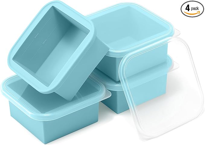 2-Cup Silicone Freezer Trays with Lids – Perfect for Meal Prep, Portion Control, and Easy Freezing-Meal Prep Container Molds for Soup,Leftovers (Aqua, 4 Pack)-CubbioJoy