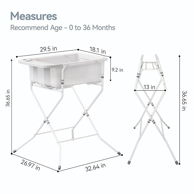 Collapsible Baby Bathtub with Stand - Large Capacity Baby Bath Tub with Thermometer & Soft Cushion | Portable Travel Newborn Infant Bathtub | Foldable Toddler Bathtub for Baby 0 to 36 Months-CubbioJoy