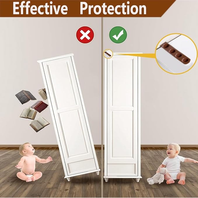Anti Tip Furniture Anchors for Baby Pet Proofing,Furniture Wall Anchor Furniture Dresser Bookshelf Falling Prevention Device for Children (Brown)-CubbioJoy