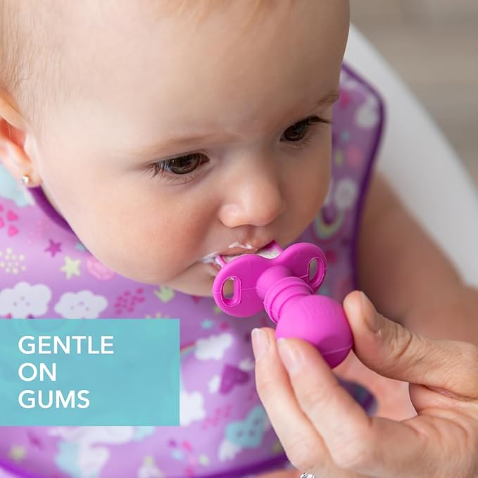 Bumkins Baby Utensils Set, Chewtensils Silicone Spoons for Dipping, Self-Feeding, Baby Led Weaning, Trainer Learning, First Stage Eating, Soft Practice Fork and Spoon, Babies 6 Months, Fuchsia-CubbioJoy