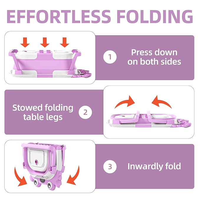 Collapsible Baby Bathtub for Infants to Toddler with Real-time Temp Monitor+Floating Cushion,Foldable Baby Bath Tub Set Applicable 0-36 Month,Portable Travel Bathtub for Newborns Girl (Purple)-CubbioJoy
