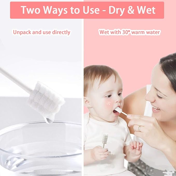 Baby Tongue Cleaner, Baby Toothbrush, 42Pcs Disposable Infant Toothbrush Clean Baby Mouth,Gauze Gum Cleaner Toothbrush Baby Oral Cleaning Stick Dental Care for 0-36 Month Baby+Free 1 Finger Toothbrush-CubbioJoy