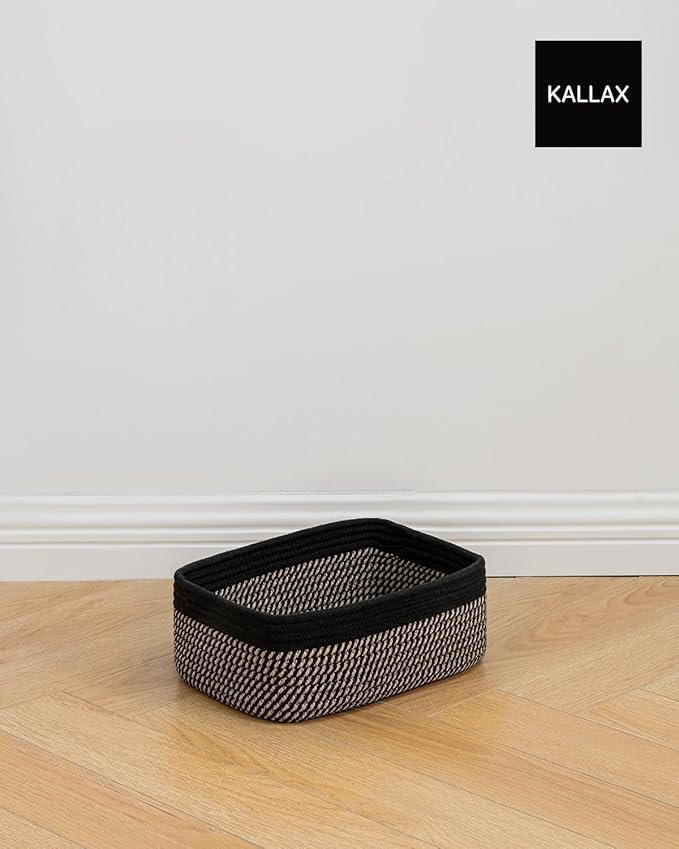 KALLAX Small Woven Basket, 12 x 8 x 4.5 Inches, Storage Basket for Organizing, Cute Small Rope Shelf Closet Cube Storage Bins Baskets for Shelves, Dog Toy Gift Baskets Empty, 3 Pack Black & Brown-CubbioJoy