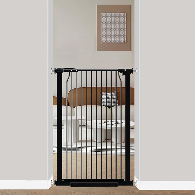 40.5" Extra Tall Baby Gate, 29.6"-32.5" Extra Wide Dog Pet Gate Pressure Mounted, Puppy Dog Proof Indoor Barrier, No Drill Safety Child Gate for Stairs 1.37" Narrow Space Metal Black Gate-CubbioJoy