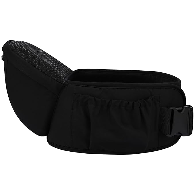 Bebamour Baby Carrier with Hip Seat,All-Position Breathable Mesh Hip Seat & Carrier 0-36Months with Head Hood, 3 PCS Teething Pads, Waist Extender,Storage Bag & Pacifier Case(Black)-CubbioJoy