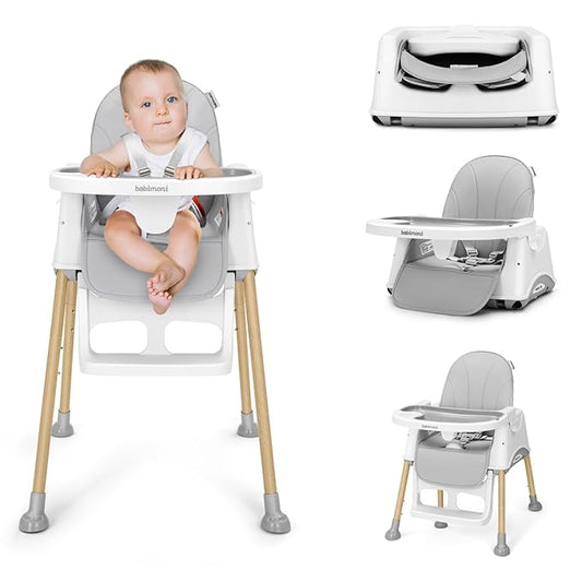 3 in 1 High Chairs for Babies and Toddlers, Convertible High Chair, High Chair with Foot Rest and Double Tray, Easy to Clean, Compact and Versatile, Perfect for Growing Kids, Gray-CubbioJoy