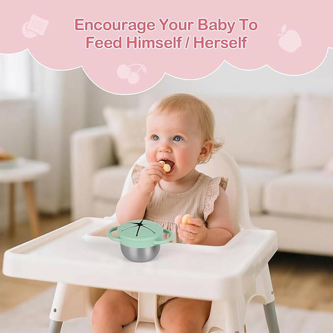 2 Pack Snack Cups for Toddlers Spill Proof - Detachable Stainless Steel Toddler Snack Cups with Silicone Lids & Handles - Dishwasher Safe Baby Snack Containers for Mess-Free Snacking (Green and Pink)-CubbioJoy