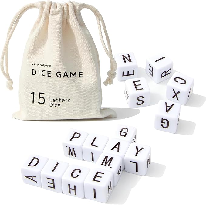 Crossword Dice Game, Word Game, Fun for Family Game Night, Festive Parties, Gatherings & On-The-Go Fun, Crossword Puzzle with 15 Large Letter Dice-CubbioJoy