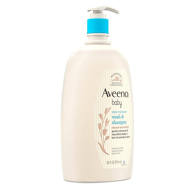 Aveeno Baby Daily Moisture Body Wash & Shampoo with Natural Oat Extract, Hypoallergenic, Tear-Free, Paraben-Free, pH-Balanced Formula For Sensitive Hair & Skin, 33 fl oz-CubbioJoy