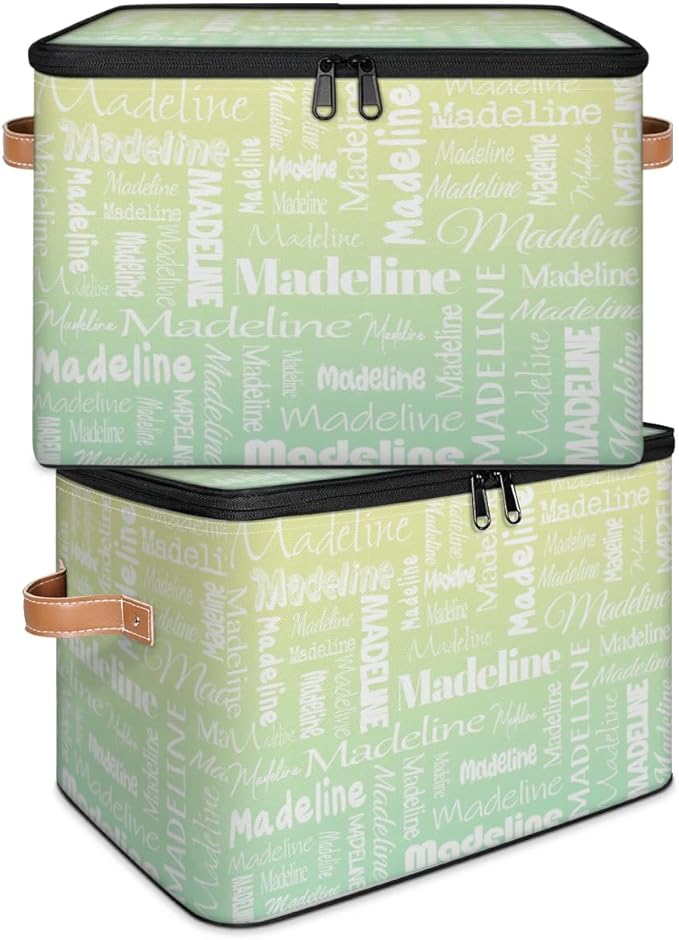 Custom Storage Basket with Name, Personalized Storage Bins with Zipper Lid, Foldable Fabric Storage Box Large capacity with Handle Yellow Green-CubbioJoy
