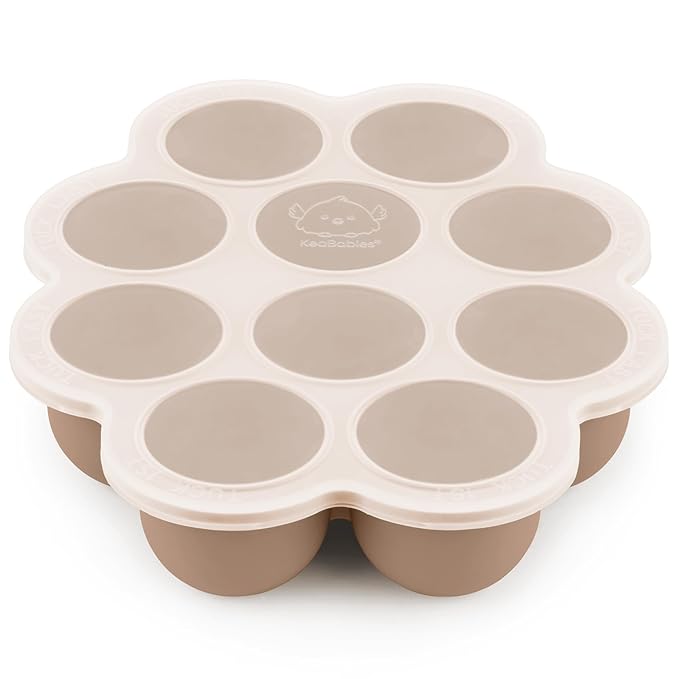 KeaBabies Silicone Food Freezer Trays with Lid, 2oz x 10 Pods Baby Food Storage Containers, Easy Puree Meal Prep, Breast Milk Silicone Freezer Molds, Dishwasher, Microwave Safe,BPA-Free(Chai Latte)-CubbioJoy