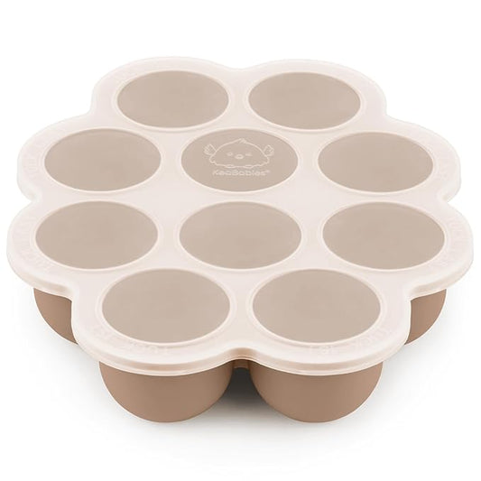 KeaBabies Silicone Food Freezer Trays with Lid, 2oz x 10 Pods Baby Food Storage Containers, Easy Puree Meal Prep, Breast Milk Silicone Freezer Molds, Dishwasher, Microwave Safe,BPA-Free(Chai Latte)-CubbioJoy