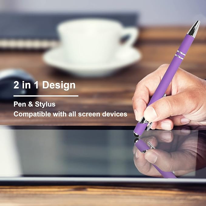 Ballpoint Pen with Stylus Tip, Soft Touch Click Metal Pen, 1.0mm Medium Point, Black Ink, 12 Count(Purple)-CubbioJoy