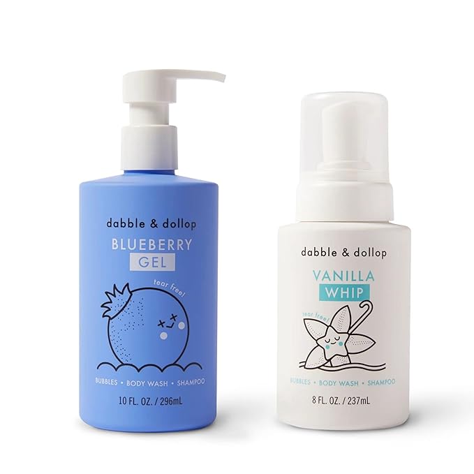 Dabble & Dollop Blueberry + Vanilla Body Wash & Shampoo – 3-in-1 Natural Bubble Bath for Kids, Made in USA, No Parabens or Sulfates, Vegan, Gluten-Free, Tear-Free (2-Pack)-CubbioJoy