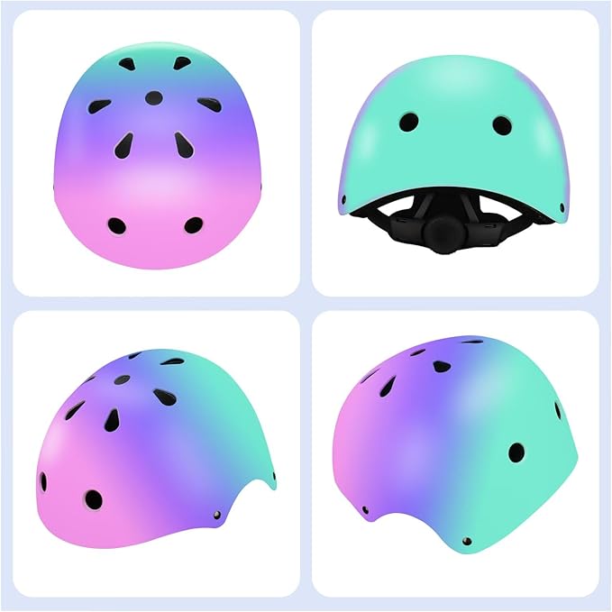 Color Gradient Adjustable Kids' Helmet with Knee & Elbow Pads Set | Multi-Sport Safety Gear for Boys & Girls Ages 5-14 | Skateboarding, Scooters, Roller & Inline Skating, Longboarding-CubbioJoy