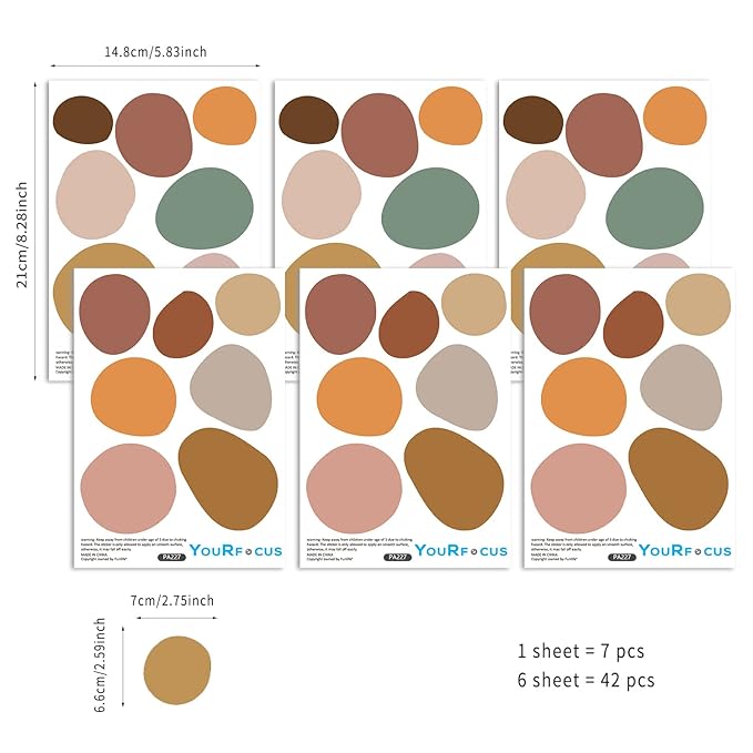 Boho Polka Dot Wall Decals 42 PCS, Boho Wall Sticker for Girls Room Living and Playroom Nursery, Removable Wall Decals Kids Room Decor Vinyl Murals DIY Cute Decorations (6 Sheets)-CubbioJoy