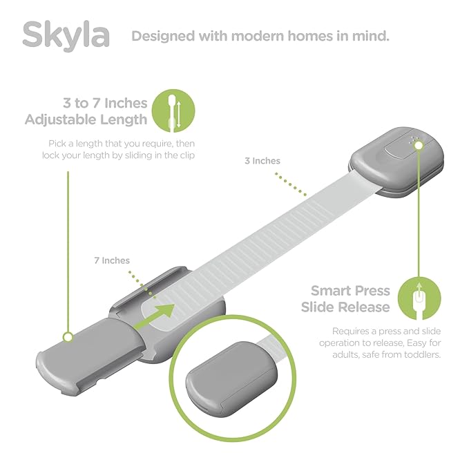Baby Proofing Child Safety Locks (2 Pack) by Skyla Homes - The Safest, Quickest and Easiest 3M Adhesive Cabinet Latches, No Screws & Magnets, Multi-Purpose for Furniture, Kitchen, Ovens, Toilet Seats-CubbioJoy