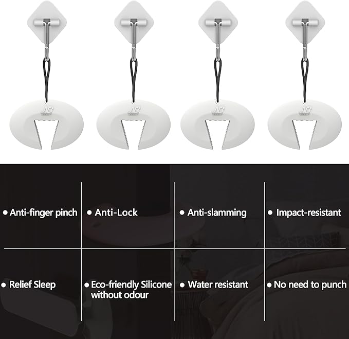 Door Pinch Guard and Door Slam Stopper, Durable Silicone Door Finger Pinch Guard, Prevents Finger Pinch Injuries, Slamming Doors, Door Safety for Kids, 4 Packs White Basic.-CubbioJoy