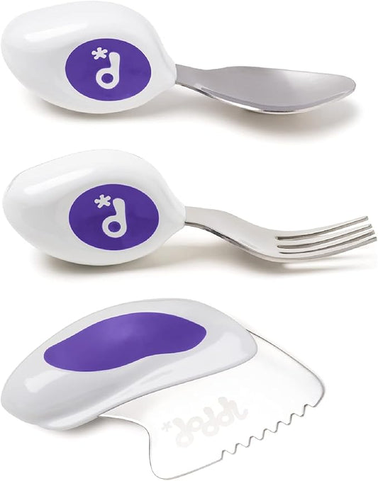 doddl Toddler Utensils, Ergonomic Fork Spoon and Knife Set for Self Feeding, Stainless Steel Silverware for 1-3 Year Olds, BPA Free, Dishwasher Safe (Indigo)-CubbioJoy
