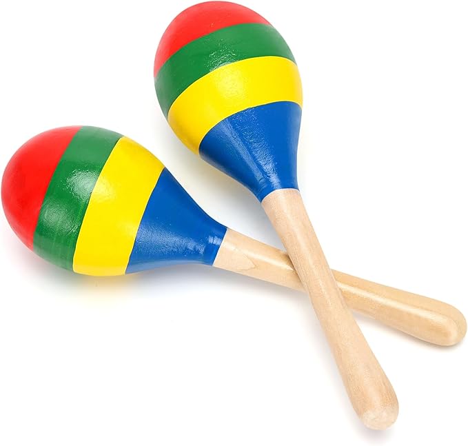 2 Pcs Maracas, Hand Percussion Rattles for Kids, Wooden Rumba Shaker Hand Musical Instruments with Clear Rhythm for Kids Adults Playing (Colorful)-CubbioJoy