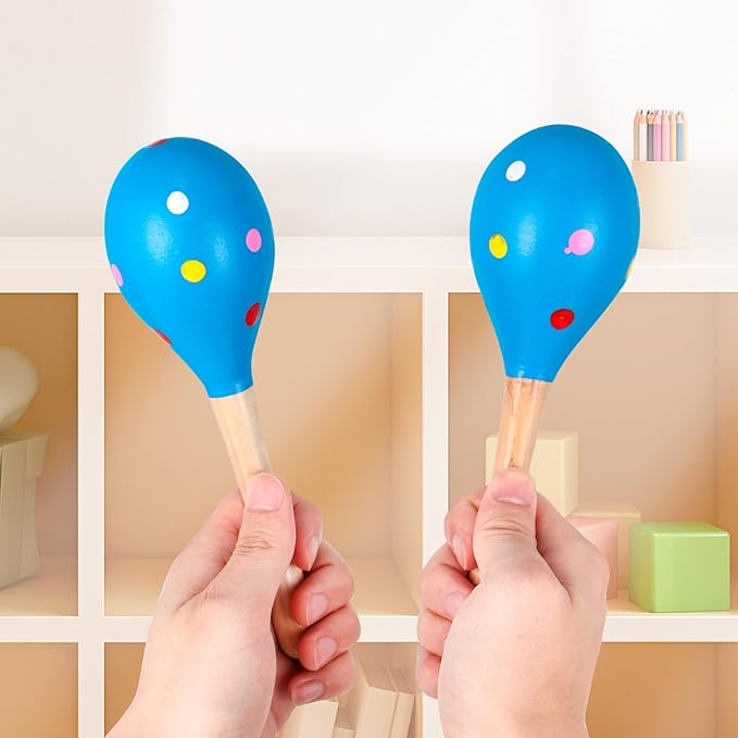 2 Pcs Maracas, Hand Percussion Rattles for Kids, Wooden Rumba Shaker Hand Musical Instruments with Clear Rhythm for Kids Adults Playing (Blue)-CubbioJoy