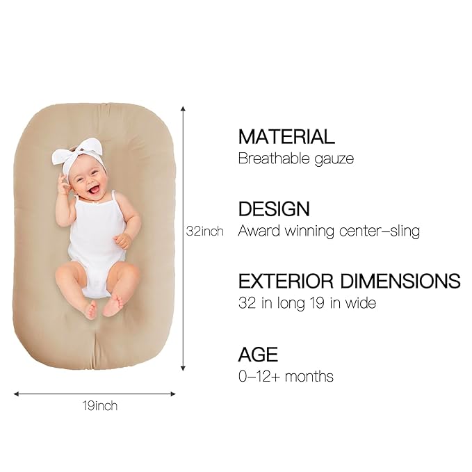 Baby Lounger - Snuggle Cozy Me Infant Lounger for Newborns | Breathable & Soft, Portable Awake-Time Pad, Essential Baby Gift- Coffee (Lounger Cover Included)-CubbioJoy