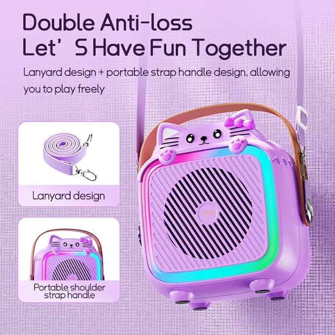 Karaoke Machine with 2 Wireless Microphones for Kids Adults,Portable Bluetooth Speaker Girls Toddlers Toy Gift for Aged 3-12 Year Birthday Parties Christmas Party - Purple-CubbioJoy