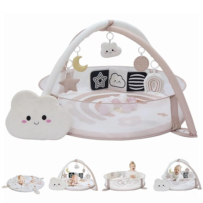 6-in-1 XL Play Mat & Play Gym, Baby Gym, Baby Activity Gym, Sensory Exploration and Motor Skill Development Toys (Blush)-CubbioJoy