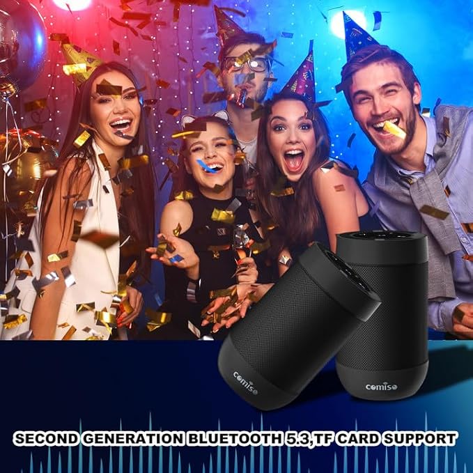 Bluetooth Speaker,5.3 Bluetooth Speakers Wireless,TWS Stereo Pairing,Built in Mic,360 HDSound,IP65 Waterproof Speaker,Support TF Card, for Home/Party/Outdoor/Beach, Gift for Men/Women-Black-CubbioJoy