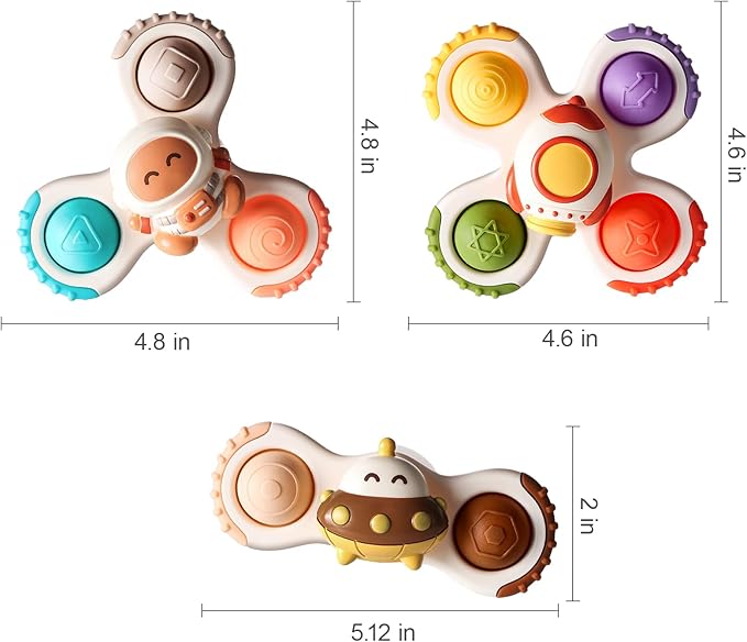 ALASOU 3PCS Pop Suction Cup Spinner Toys for 1 Year Old Boy Girl|Novelty Spinning Tops Toddler Toys Age 1-2|Sensory Baby Bath Toy for Toddlers 1-3|12 18 Months Boy Birthday Gift for Infant-CubbioJoy