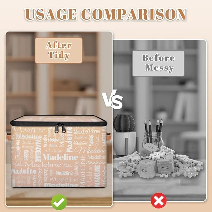 Custom Storage Basket with Name, Personalized Storage Bins with Zipper Lid, Foldable Fabric Storage Box Large capacity with Handle Apricot-CubbioJoy