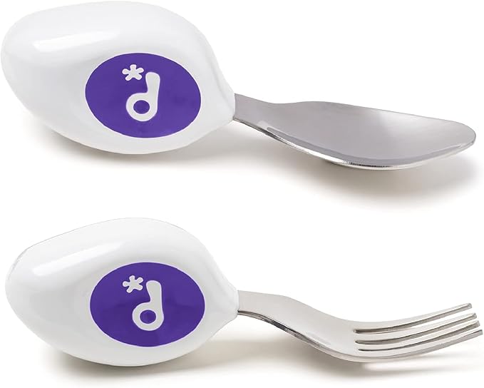 doddl Toddler Utensils, Ergonomic Fork and Spoon Set for Self Feeding, Stainless Steel Silverware for 1-3 Year Olds, BPA Free, Dishwasher Safe (Indigo)-CubbioJoy