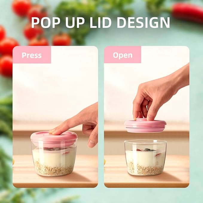 Ankou 400ml Meal Prep Container Set of 4 Pink Tritan Plastic Food Storage Containers with Lids, Airtight Leakproof Pop Top Lid Bowl for Breakfast Leftovers-CubbioJoy