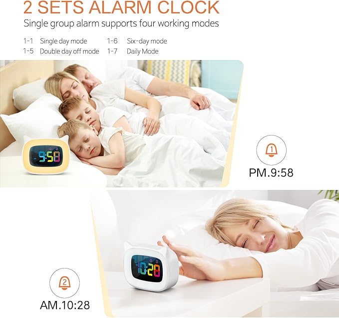 Cute Cat Ear Alarm Clock with RGB 7 Color Night Light & 18 Ringtones,Rechargeable Clock for Kids Bedroom,LED Colorful Digital Display,Bedside Clock for Boys,Girls Birthday Presents(White)-CubbioJoy