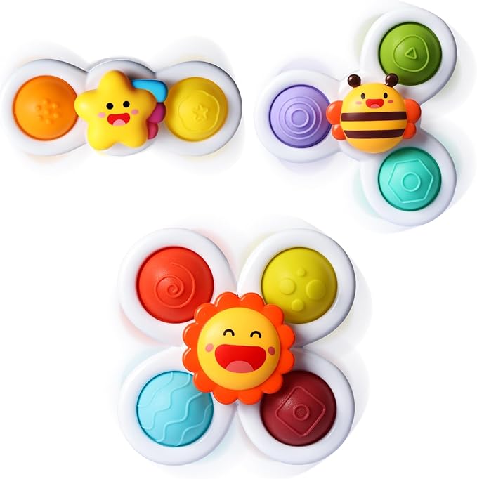 ALASOU 3PCS Pop Suction Cup Spinner Toys for 1 Year Old Boy Girl|Novelty Spinning Tops Toddler Toys Age 1-2|Sensory Baby Bath Toy for Toddlers 1-3|12 18 Months Boy Birthday Gift for Infant-CubbioJoy