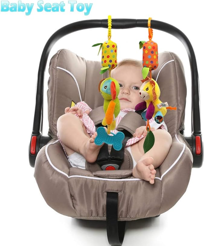 Bloobloomax Baby Soft Hanging Rattle, Car Seat Stroller Toys with Plush Animal C-Clip Ring for Infant Babies Boys and Girls 3 6 9 to 12 Months (12PCS-A)-CubbioJoy