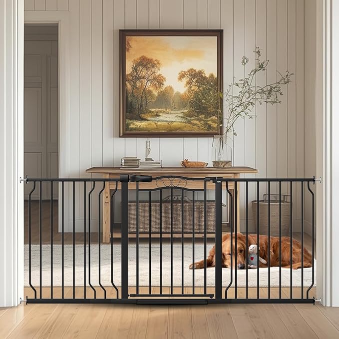 62.5"-71.6" Extra Wide Baby Gate for Doorways No Drill, Pressure Mounted Dog Gate Indoor, Walk Thru Pet Gate for Cat Dog Child,Pet Gates for The House Doorway Black-CubbioJoy