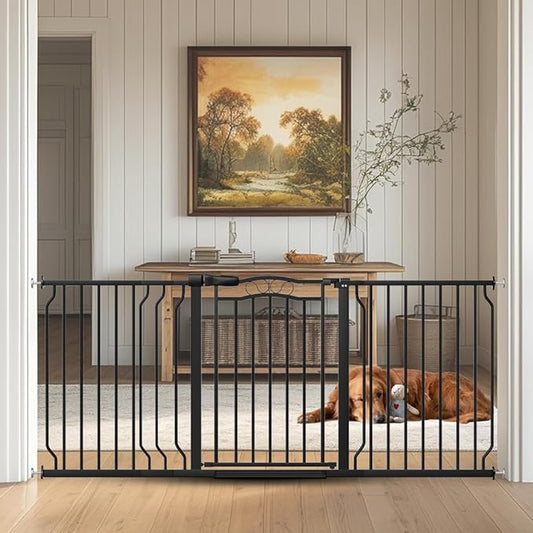 62.5"-71.6" Extra Wide Baby Gate for Doorways No Drill, Pressure Mounted Dog Gate Indoor, Walk Thru Pet Gate for Cat Dog Child,Pet Gates for The House Doorway Black-CubbioJoy