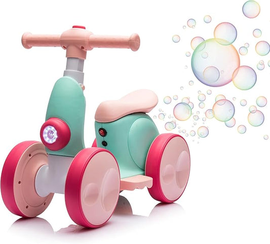 6V Electric Baby Balance Bike for 1 Year Old Boys Girls Ride on Toys 12-48 Months Toddler Balance Bike, 4 Wheels Kids First Bike with Remote Control First Birthday Gifts- Green&Red-CubbioJoy