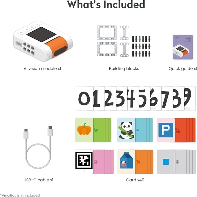 AI Vision Kit for VinciBot with a 180° Flip Camera, Programmable Screen and Modular Structure Can Add 7 Visual Functions, for Beginners and Advanced Learners of AI from 8-12-CubbioJoy