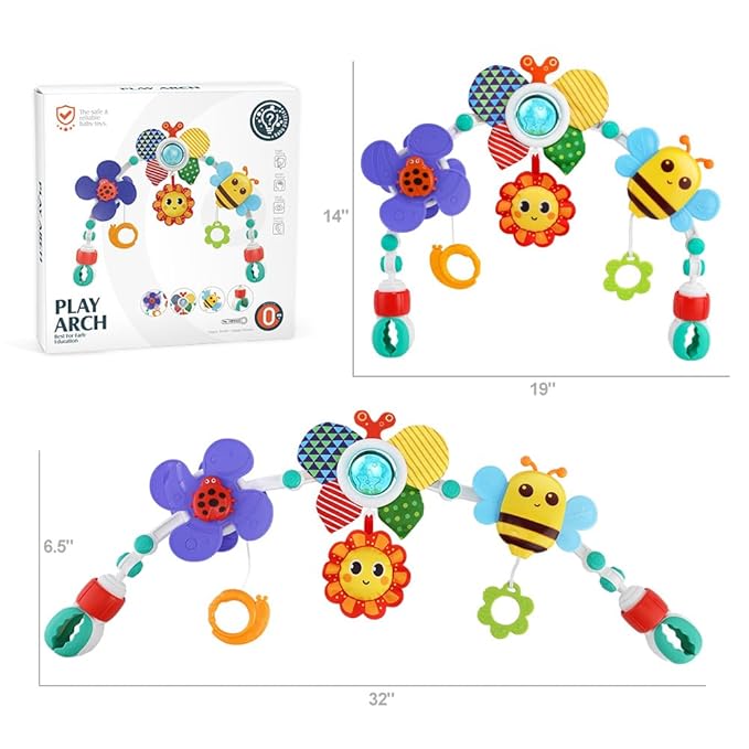 Baby Stroller Arch Toys,Adjustable Crib Mobile for Bassinet with Sensory Play Accessories and Hanging Toys,Baby Travel Car Seat Toys for Toddler Boy Girl 0 3 6 9 12 24 Months-CubbioJoy