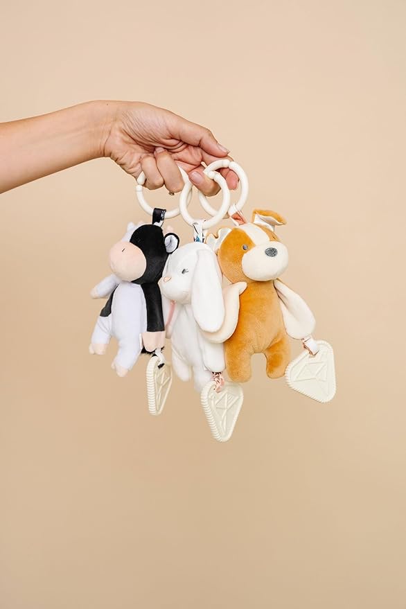 Copper Pearl On-The-Go Plush: Clip On Baby Toys for Travel, Soft Stuffed Cow Plush with Teether for Sensory Development - Colby Cow-CubbioJoy